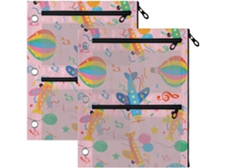 Pasta Com Três Selos Coloridos De Aviões Desenho Animado Sobre Um Fundo Rosa