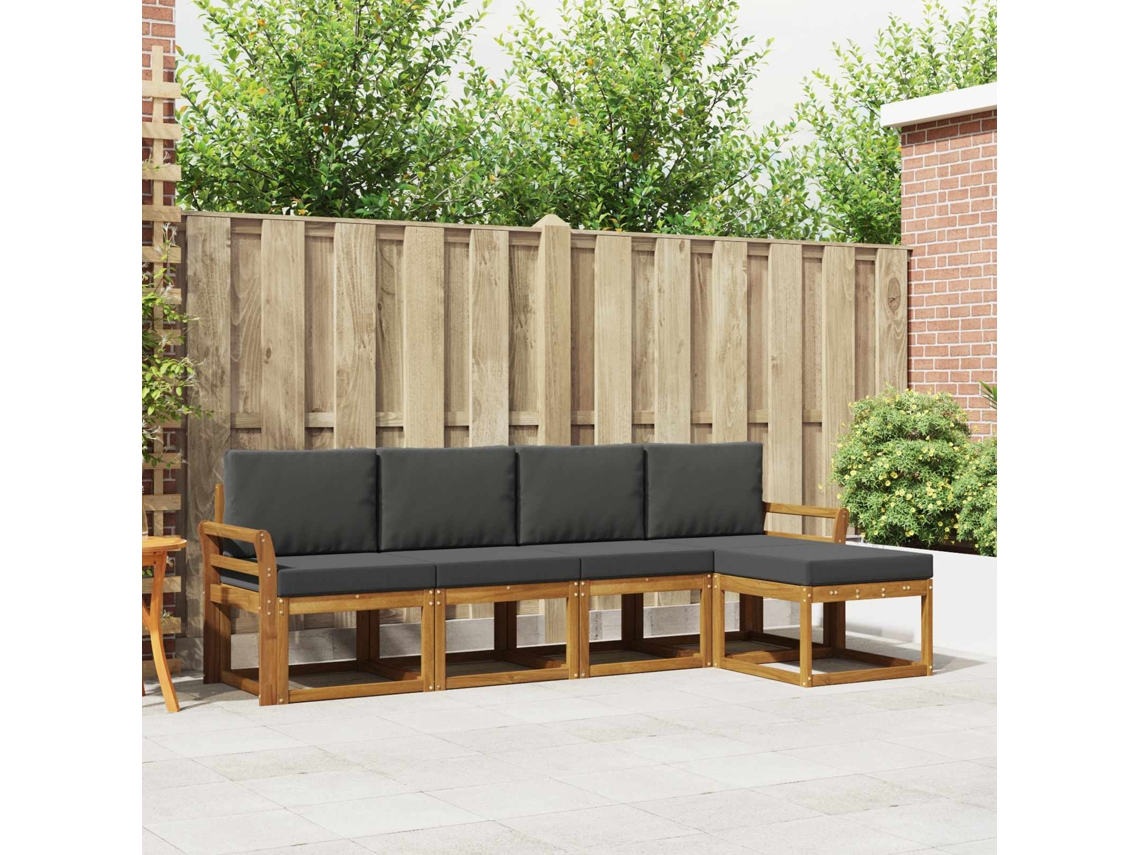 Vidaxl Conjunto De Sofás Para Exterior 5 Unid. Natural E Antracite