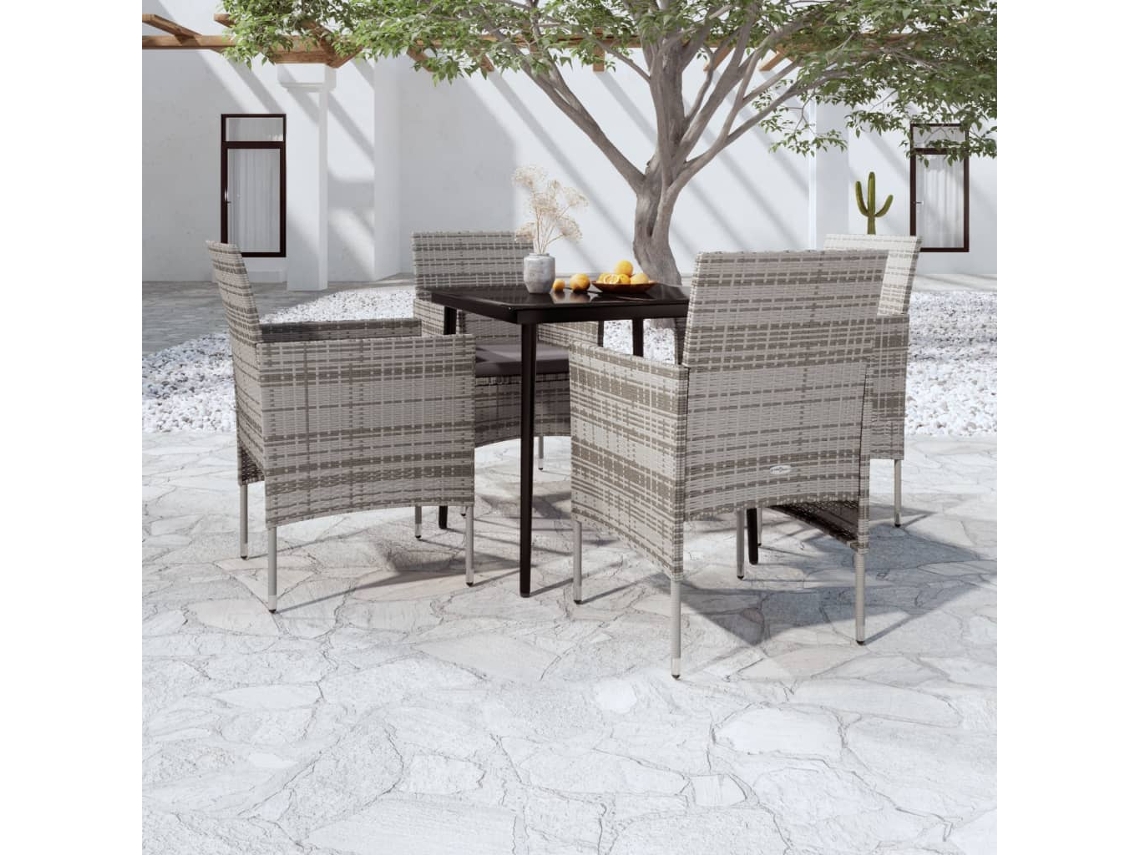 Pcs Conjunto De Jantar Jardim Com Almofadões Cinzento/preto Dkd Home Decor
