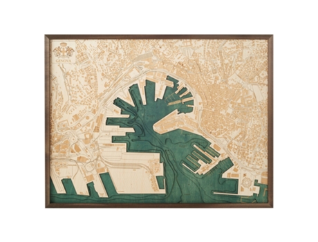 Mapa 3D com Moldura Genova Madeira Multicolorido 81X6X61 Cm CUTTING BROTHERS