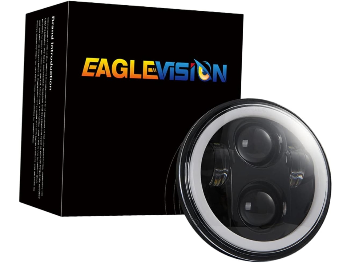 Farol De Alumínio Modificado Com Lâmpadas Led, Design Redondo De Alto Desempenho Com Angel Eyes Para Veículos De Duas Rodas.