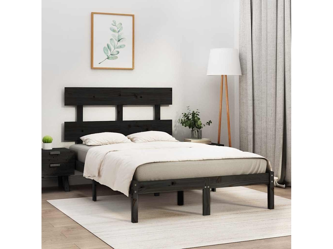 Vidaxl Estrutura De Cama 140x190 Cm Madeira Maciça Preto