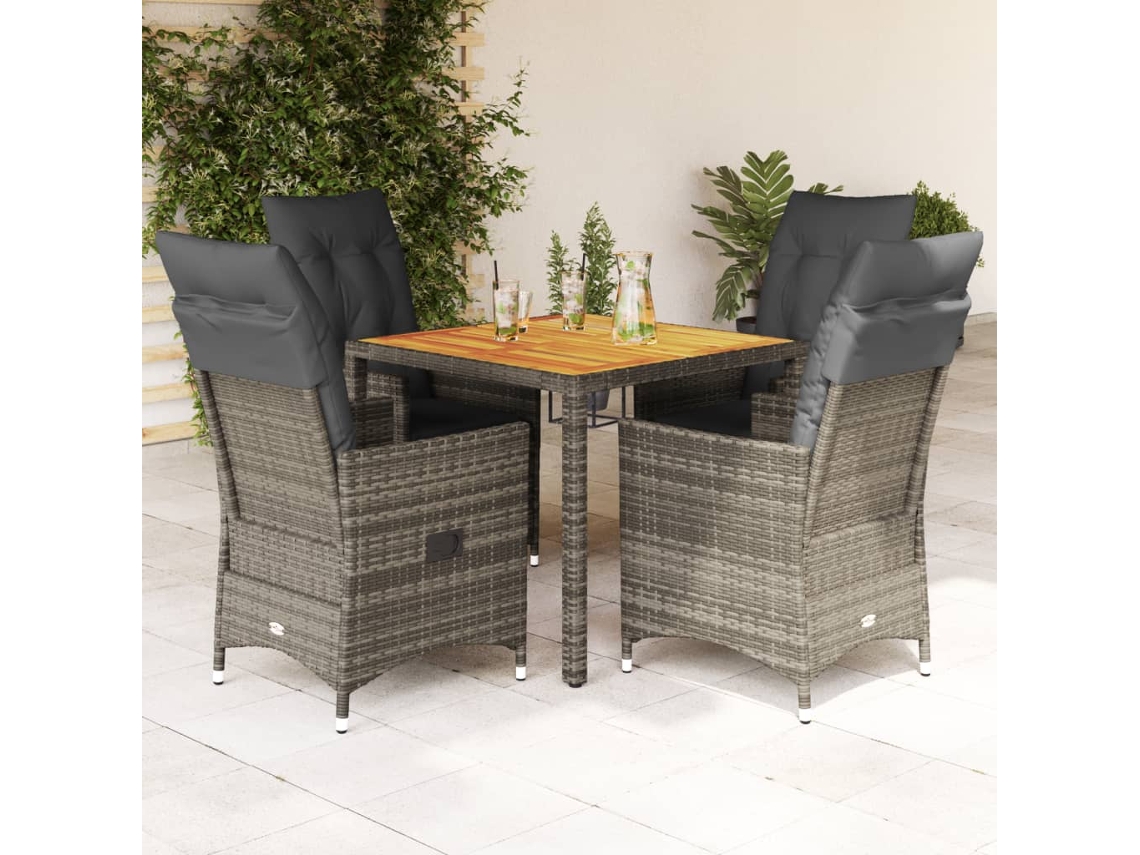 Conjunto 5 Peças Jantar P/ Jardim C/ Almofadões Vime Pe Cinza Dkd Home Decor