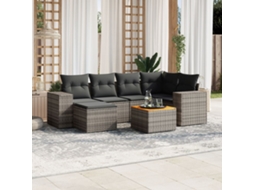 Vidaxl 7 Pcs Conjunto Sofás P/ Jardim C/ Almofadões Vime Pe Cinzento