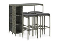 Vidaxl 5 Pcs Conjunto De Bar P/ Jardim C/ Almofadões Vime Pe Cinzento