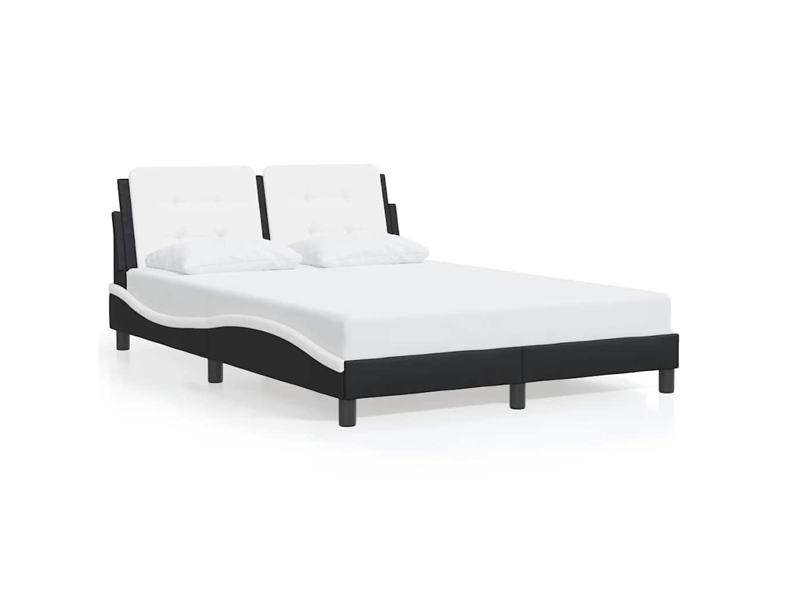 Estrutura de Cama Zadar Couro Artificial Preto e Branco 140x190 cm