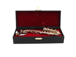Mali modelo de Saxofone Alto Miniatura com Base e Estojo 16cm Ornamentos de Boneca