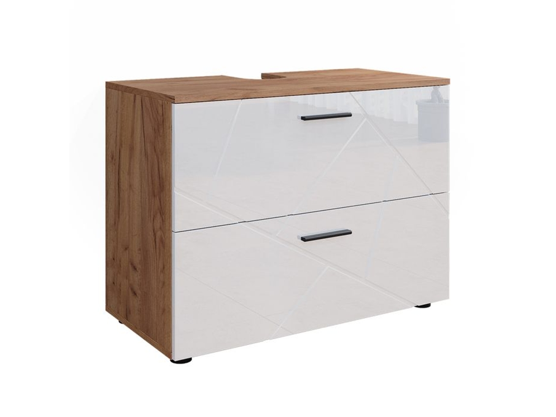 Móvel lavatório único Irma, 80 x 58,6 cm, branco brilhante/carvalho dourado, Vicco