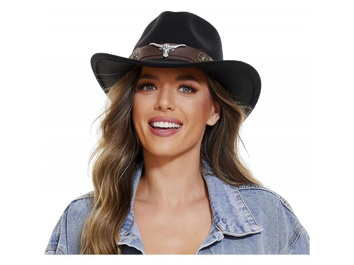 2026-sombrero Vaquero Clásico Para Hombre Y Mujer Con Ala Ancha Y Cinturón Occidental Qoi Negro