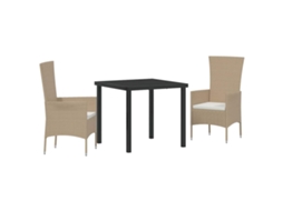 Conjunto 3 Conjunto De Jantar Para Jardim Vidaxl Bege Vime Pe (80 X 80 X 73 Cm)