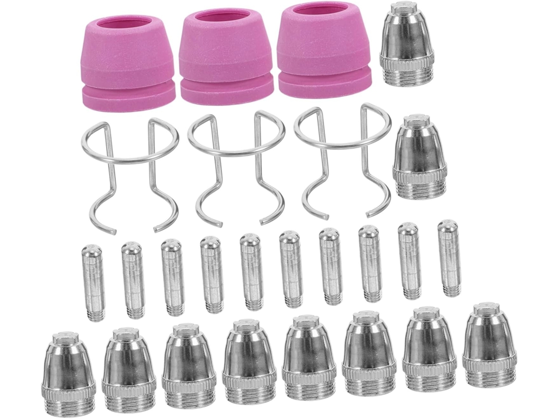 1 Conjunto de Consumíveis para Corte a Plasma, Incluindo Eletrodos, Bicos, Proteções e Suportes para Corte. SFUSHOS