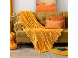 2026altiro-1pcs Mantas De Veludo Flannel Fleece Espessa Macia Quente Com Bola Decorativa Amarela Para Cama Sofá 127x152cm