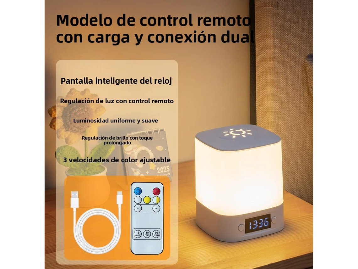 (com Controle Remoto) Luz Noturna Led Recarregável Com Visor De Relógio E Interruptor De Toque