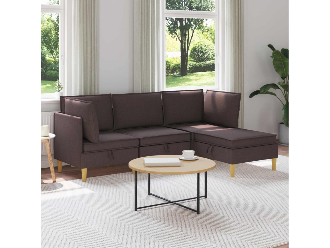 Vidaxl Conjunto De Sofá Modular Com Armazenamento 4 Pcs Marrom Escuro