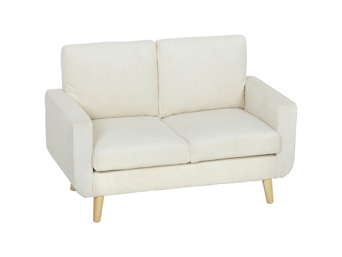 Sofá 2 Lugares 134cm Em Veludo Cotelê Com Assento Acolchoado E Almofada Mola, Creme