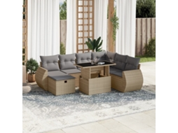 Vidaxl 8 Pcs Conjunto De Sofás P/ Jardim Com Almofadões Vime Pe Bege
