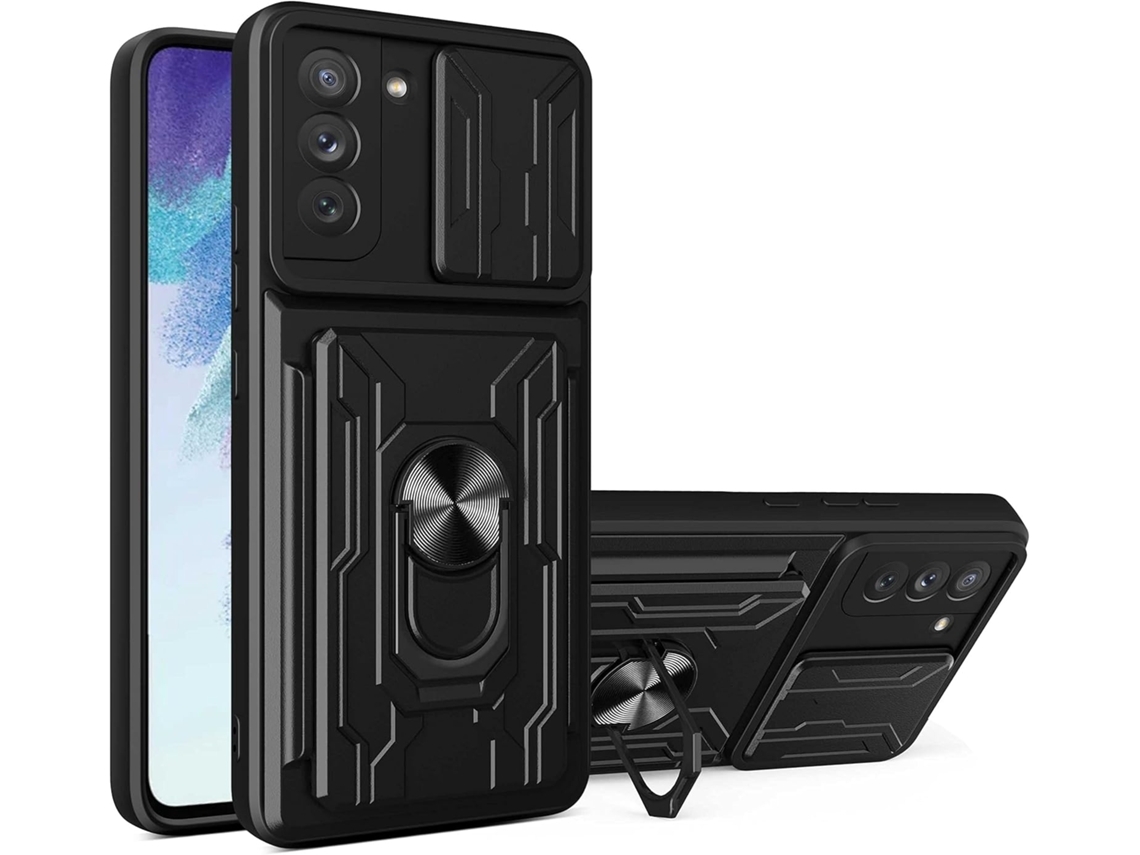Capa Fe Proteção Câmera Lente Deslizante Cartões para Samsung Galaxy S21 Hongwe. Anti choque Preto1