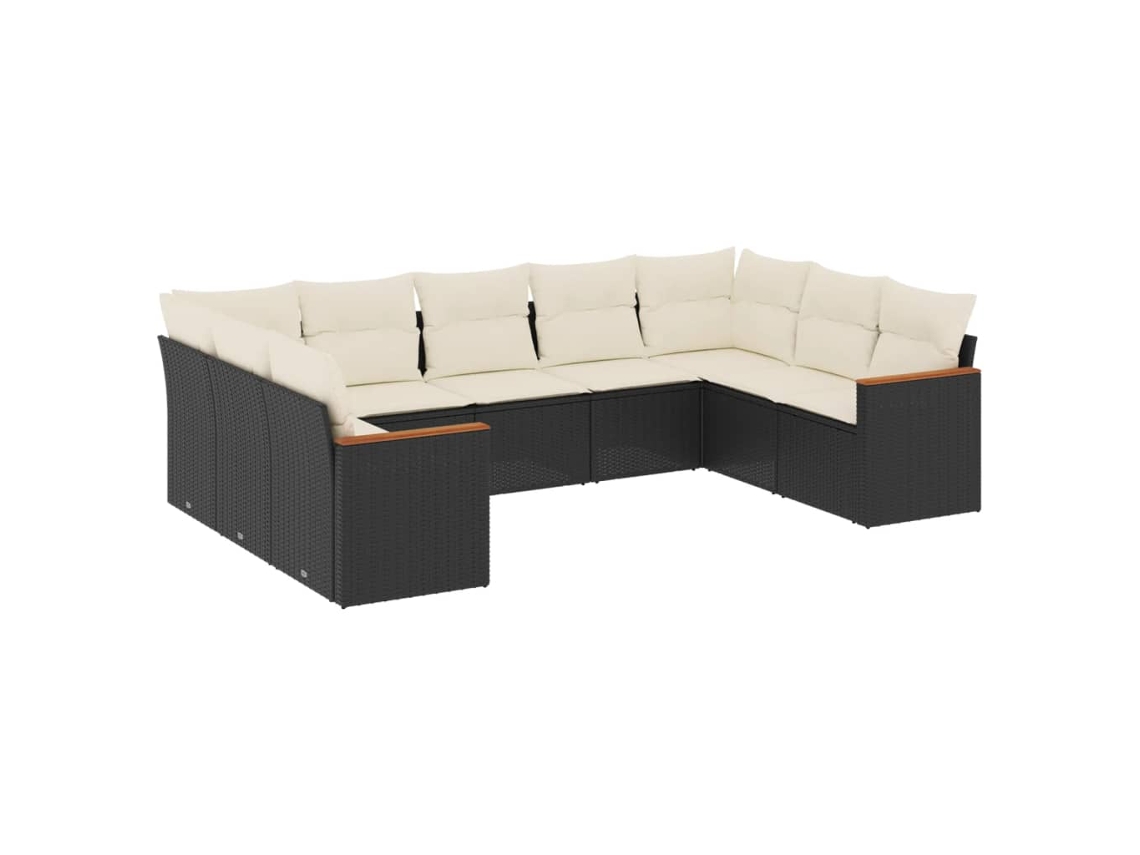 Conjunto de 9 Sofás para Jardim com Almofadões Vime Pe Preto MAISON EXCLUSIVE (9 pcs)