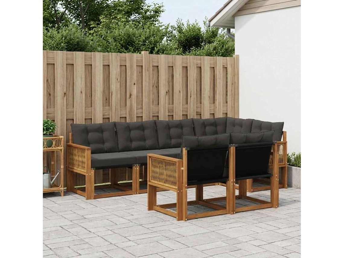 Vidaxl Conjunto De Sofás Para Exterior 7 Unid. Natural E Preto