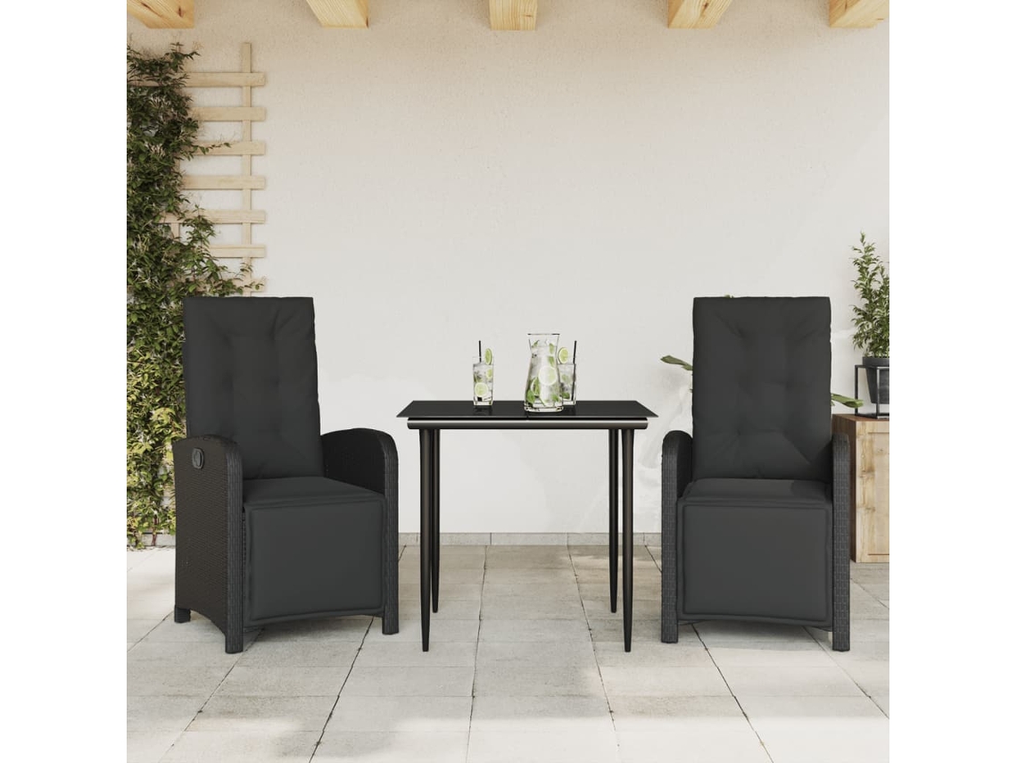 3 Pcs Conjunto De Bistrô Com Almofadões Vime Pe Preto Dkd Home Decor