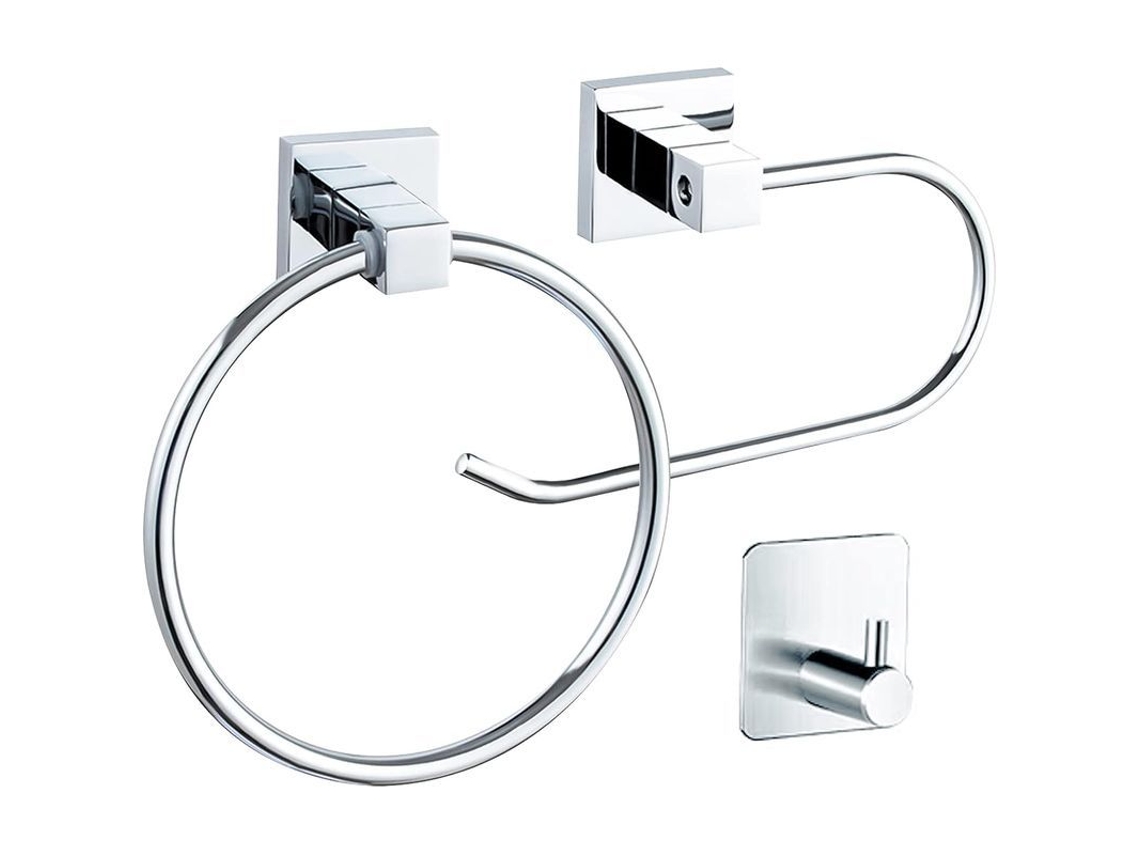 2026-porta Rollos De Wc De Acero Inoxidable + Anillo De Toalla + Ganchos Adhesivos, 3 Piezas, Plata