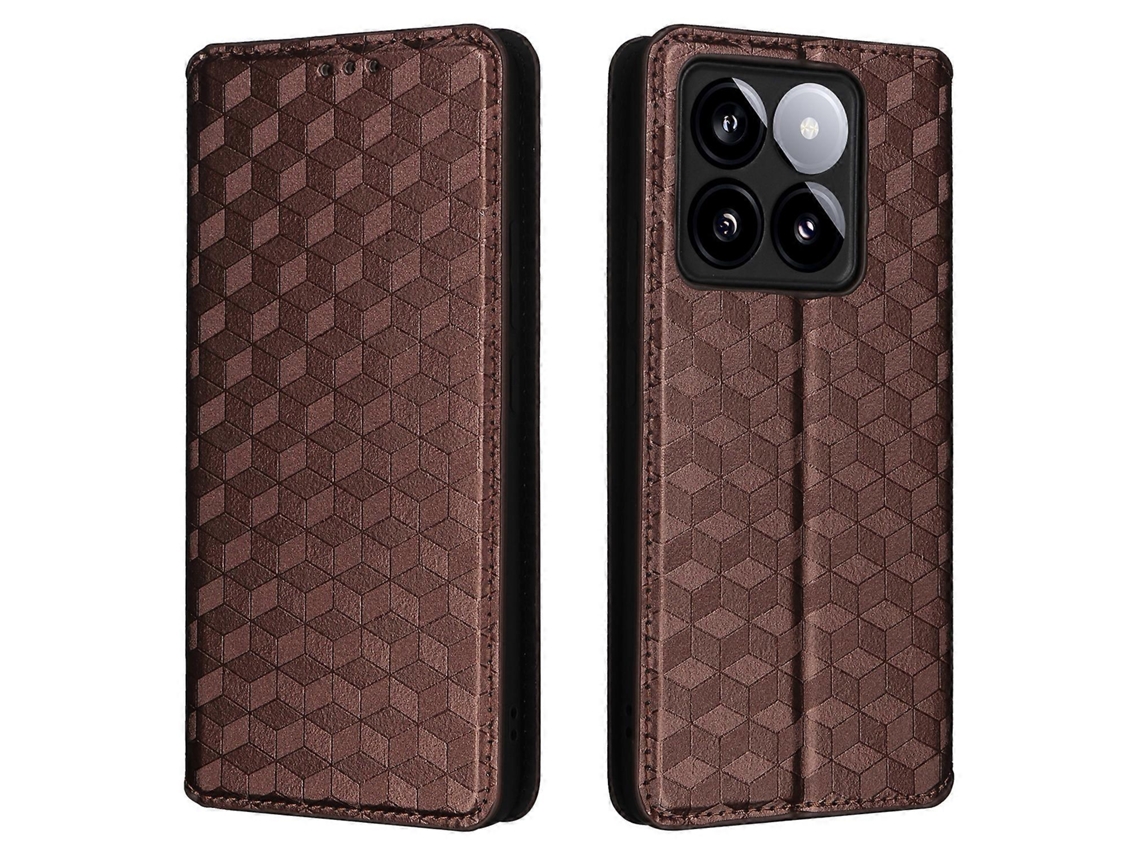 Compre Capa Carteira De Couro Com Estampa De Losangos Para Xiaomi 14t, Marrom