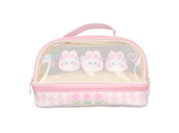Estojo De Lápis Maquiagem Infantil Rosa Com Estampa Coelho Kawaii, Transparente E Impermeável, Alça Dupla Camada, Em Formato Coelh Aquaforge