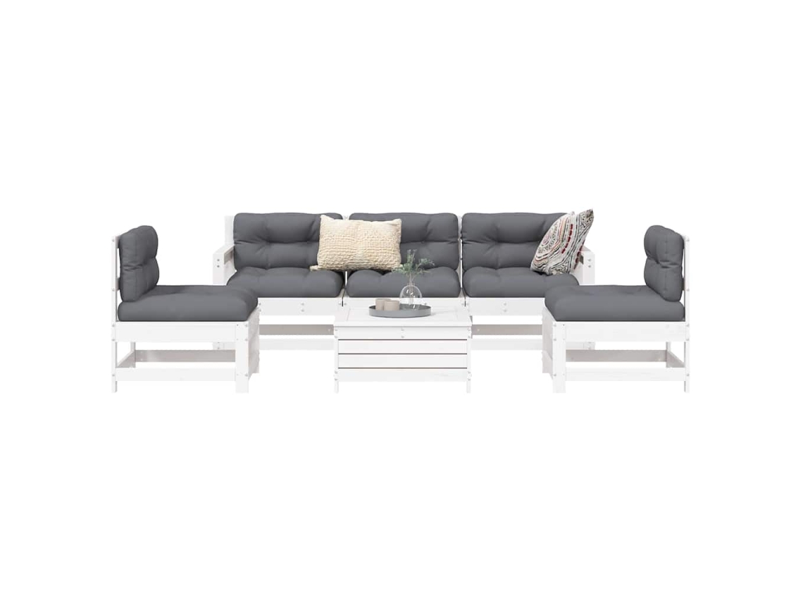 Vidaxl 6 Pcs Conjunto Sofás De Jardim Madeira De Pinho Maciça Branco