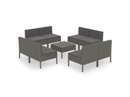 Maison Exclusive - 9 Pcs Conjunto Lounge De Jardim C/ Almofadões Vime Pe Cinzento
