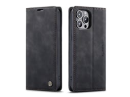 Capa Flip Para Celular Com Compartimento Para Cartão Em Couropreto - Iphone 17