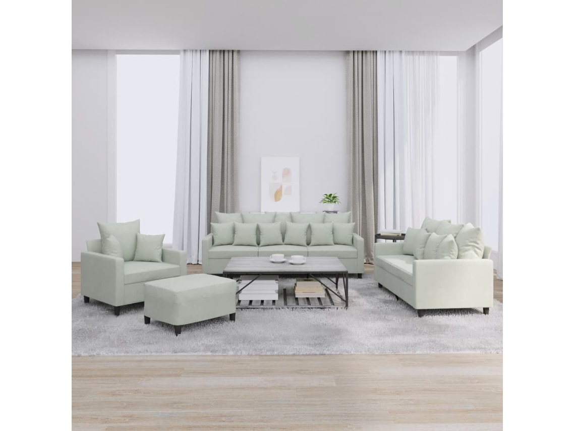 Vidaxl 4 Pcs Conjunto De Sofás Com Almofadões Veludo Cinzento-claro