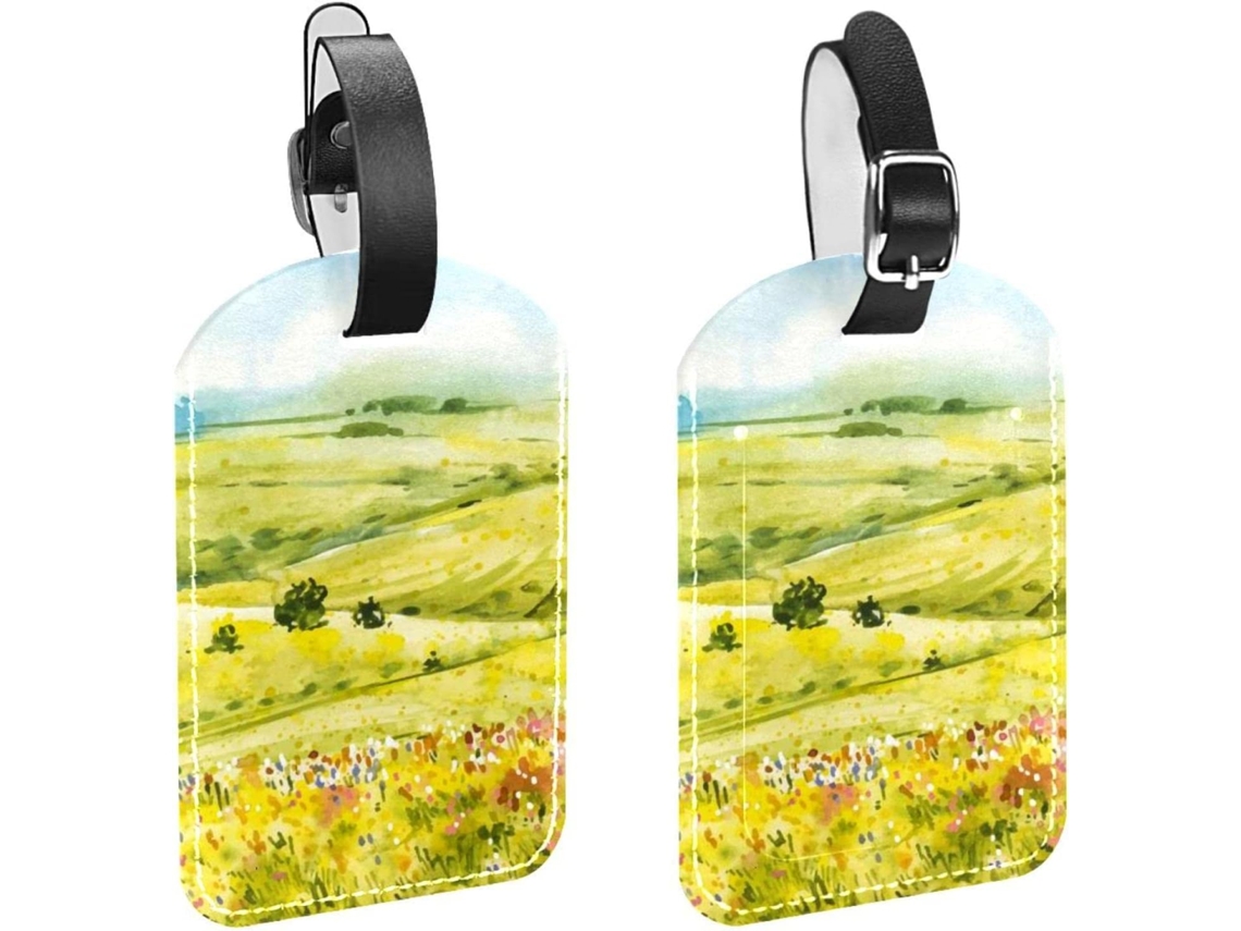 Conjunto De 2 Etiquetas Bagagem Em Imitação Couro Proteção Privacidade Aquarela Paisagem Primavera
