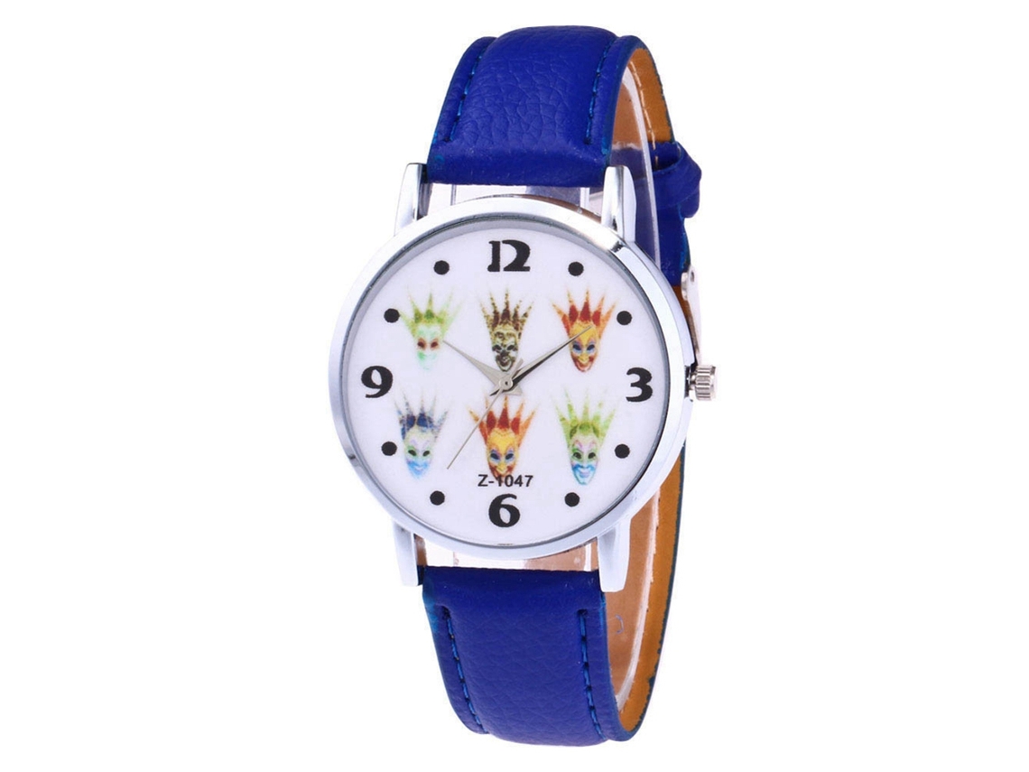 Reloj De Pulsera Para Mujer Casual De Cuarzo Con Correa De Pu Simple Patrón (azul)