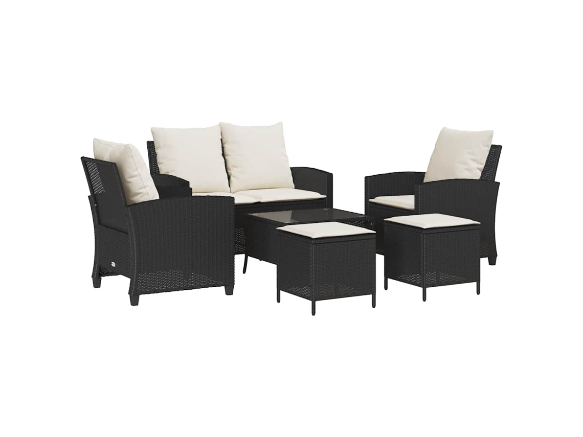 Conjunto de 6 Sofás de Jardim com Almofadões em Vime Preto MAISON EXCLUSIVE