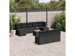 Vidaxl 11 Pcs Conjunto Sofás De Jardim C/ Almofadões Vime Pe Preto