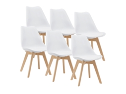 Conjunto de 6 cadeiras de jantar Fläten [EN.CASA] Pele sintética e pernas de faia 82x49x54 cm - Branco