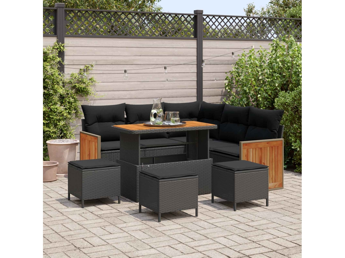 Vidaxl Conjunto De Sofá De Jardim 9 Unid. 9-número De Lugares Preto
