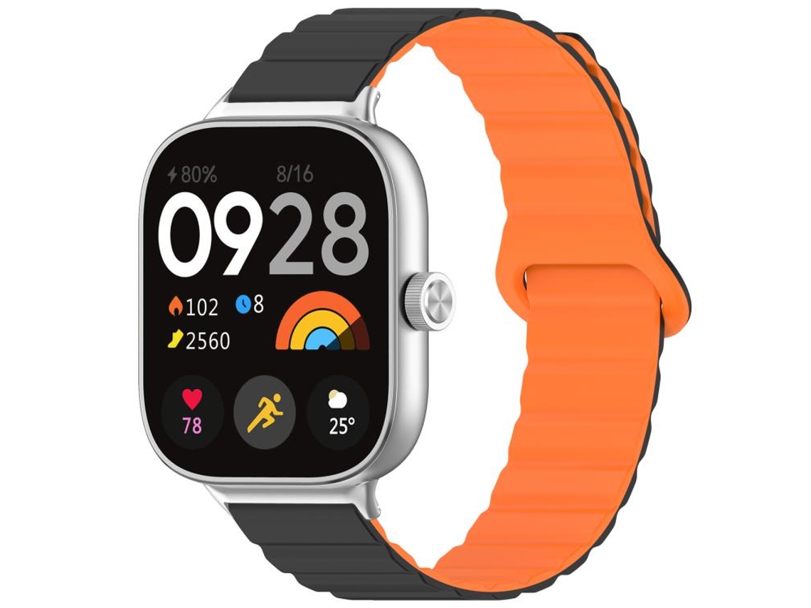 Bracelete Silicone Magnético Brilhante Preto e Laranja para Redmi Watch 6/5/4 XIAOMOYU