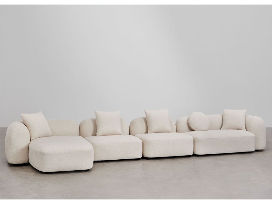 Sklum Sofá Modular Chaise Longue Esquerdo De 4 Peças Em Chenille Coco Poliéster                       Chenille Branco Grosso