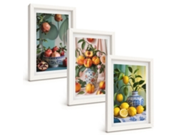 Composição De Quadros Romãs, Pêssegos, Limões Espelharte (3 Peças 20x30 Cm)