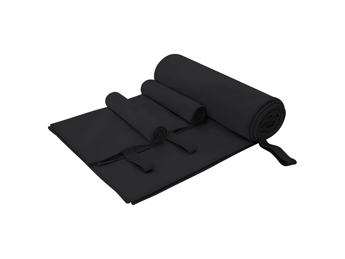 Conjunto 3 Conjunto De Toalhas Esportivas Vidaxl Preto Poliéster (210 X 100 Cm)