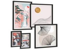 Quadros Decorativos Para Parede Ilustrações De Cidades Costeiras Moldura Preta Quadros Para A Sala De Estar Espelharte (conjunto De 5 Imagens)