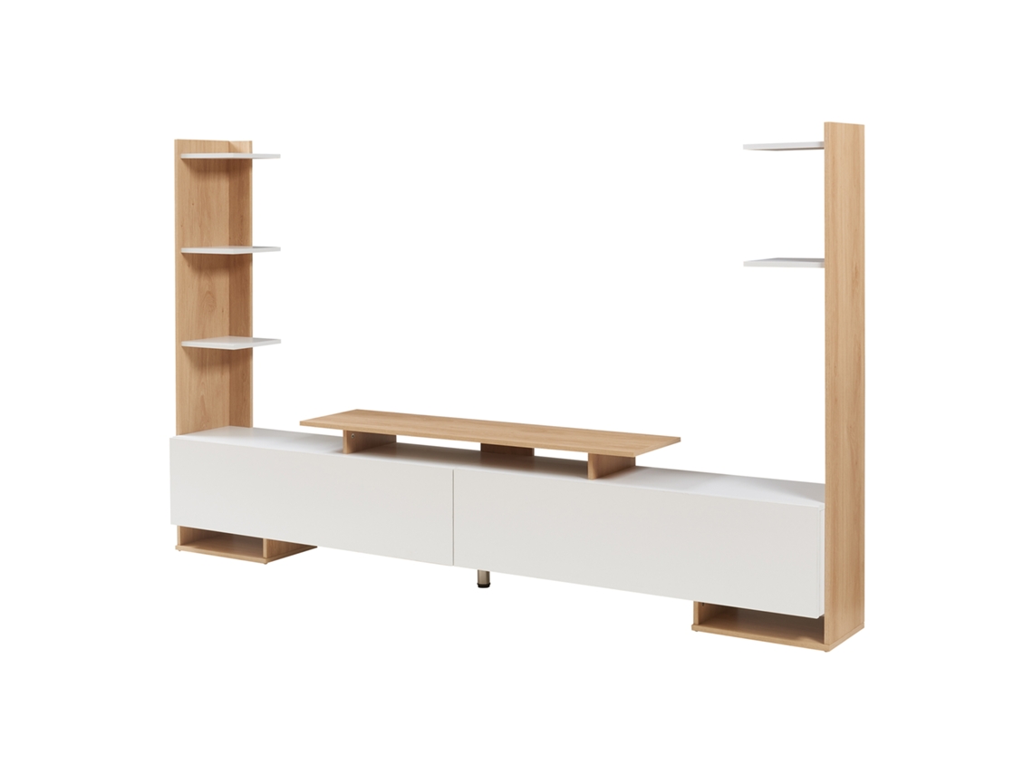 Gabinete Para Tv Rauki Com Prateleiras Laterais 233x31x141 Cm Branco / Carvalho [EN.CASA]