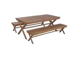 Conjunto de 3 mesas de madeira teca marrom, 200x100x78cm ALEXANDRA HOUSE LIVING