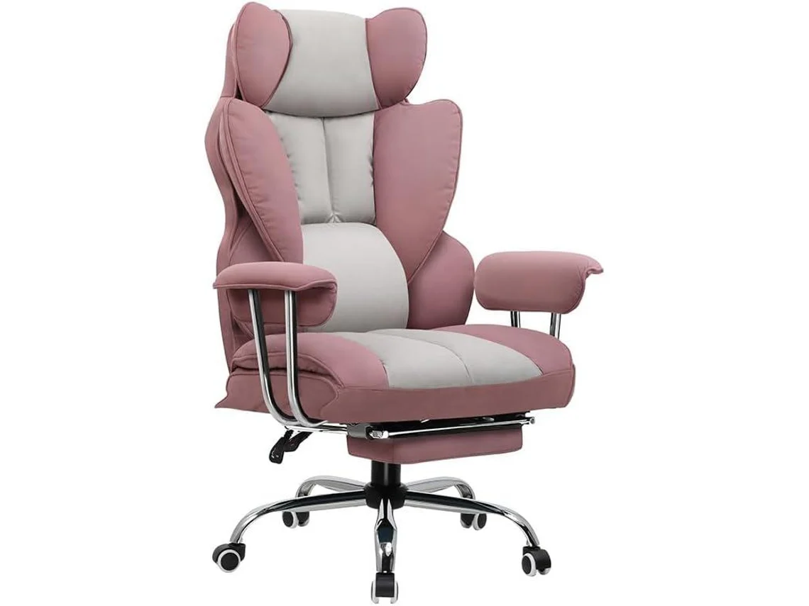 Cadeira para Jogos GTPLAYER,Cadeira ErgonóMica para EscritóRio Com Apoio para Os PéS, SuperfíCie Em Tecido,Rosa
