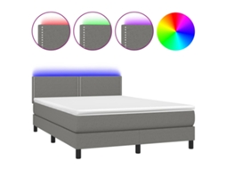 Cama Box Spring com Colchão e Led Tecido Cinza Escuro MAISON EXCLUSIVE (140x200 cm)