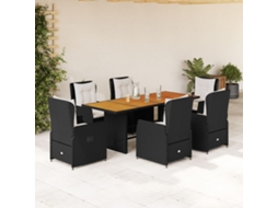 Vidaxl 7 Pcs Conjunto De Jantar P/ Jardim C/ Almofadões Vime Pe Preto