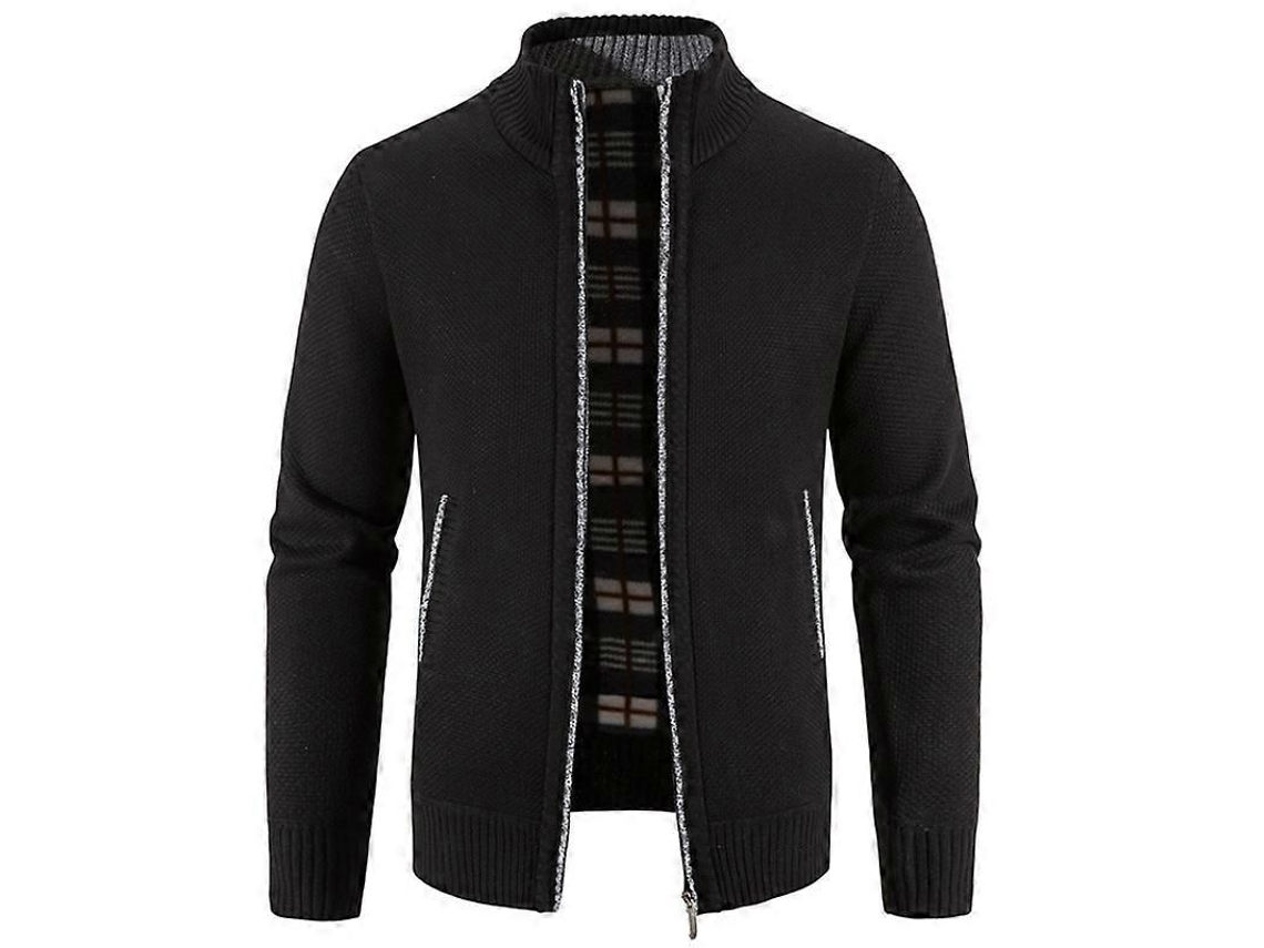 Cardigan De Poliéster Com Gola Alta, Manga Longa, Modelo Solto E Acolchoado - Tamanhos M A 4xl Preto