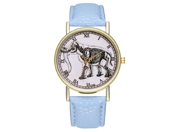 Reloj De Cuero Pu Con Patrón De Elefante Unisex Azul Claro Quartz