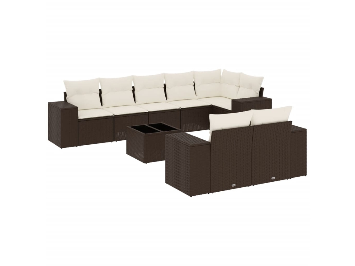 Conjunto de 9 Sofás para Jardim com Almofadões Vime Pe Marrom MAISON EXCLUSIVE